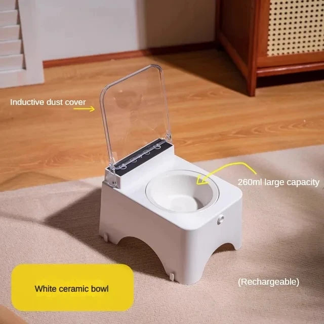 Smart Cat Food Bowl with Infrared Sensor Auto-Open Lid - Ceramic bowl