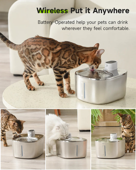 Wireless 4L Pet Water Fountain with Auto Sensor - side view