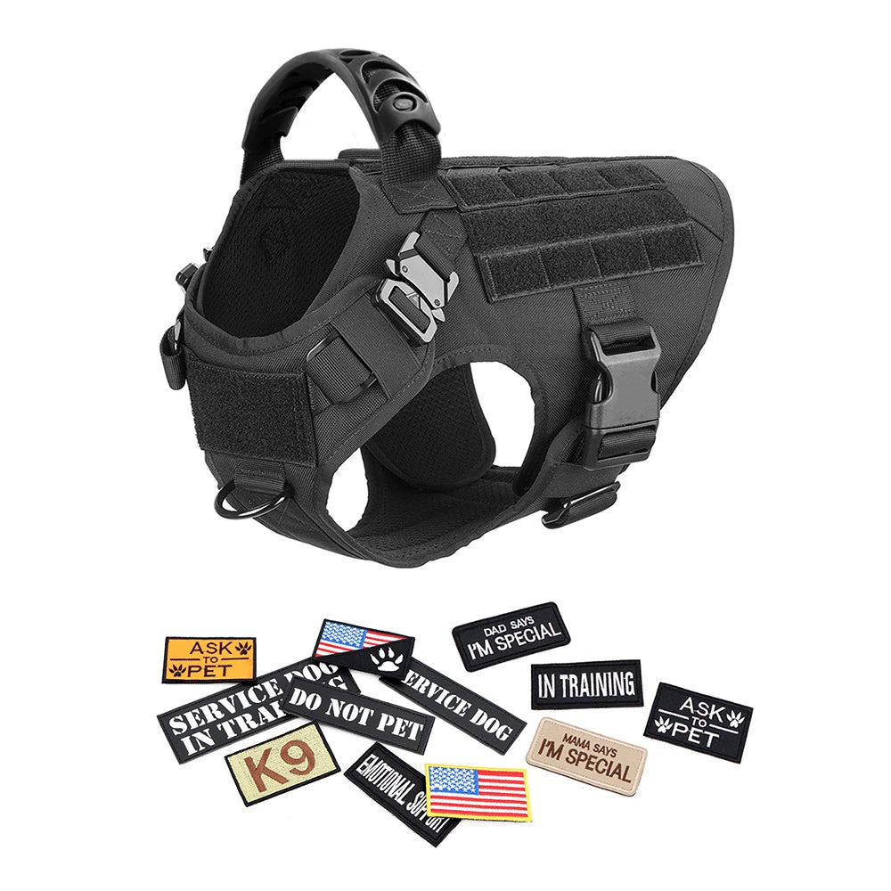 Tactical Military Dog Harness Set with Patches - S / Black 13 Pieces