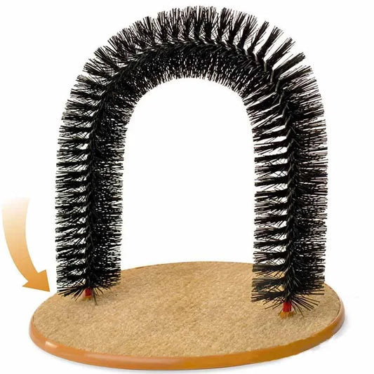 Cat Self-Grooming Arch with Massage Brush and Scratching Pad - side view