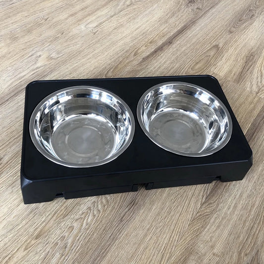 Adjustable Elevated Dog Feeder with Double Stainless Steel Bowls - side view