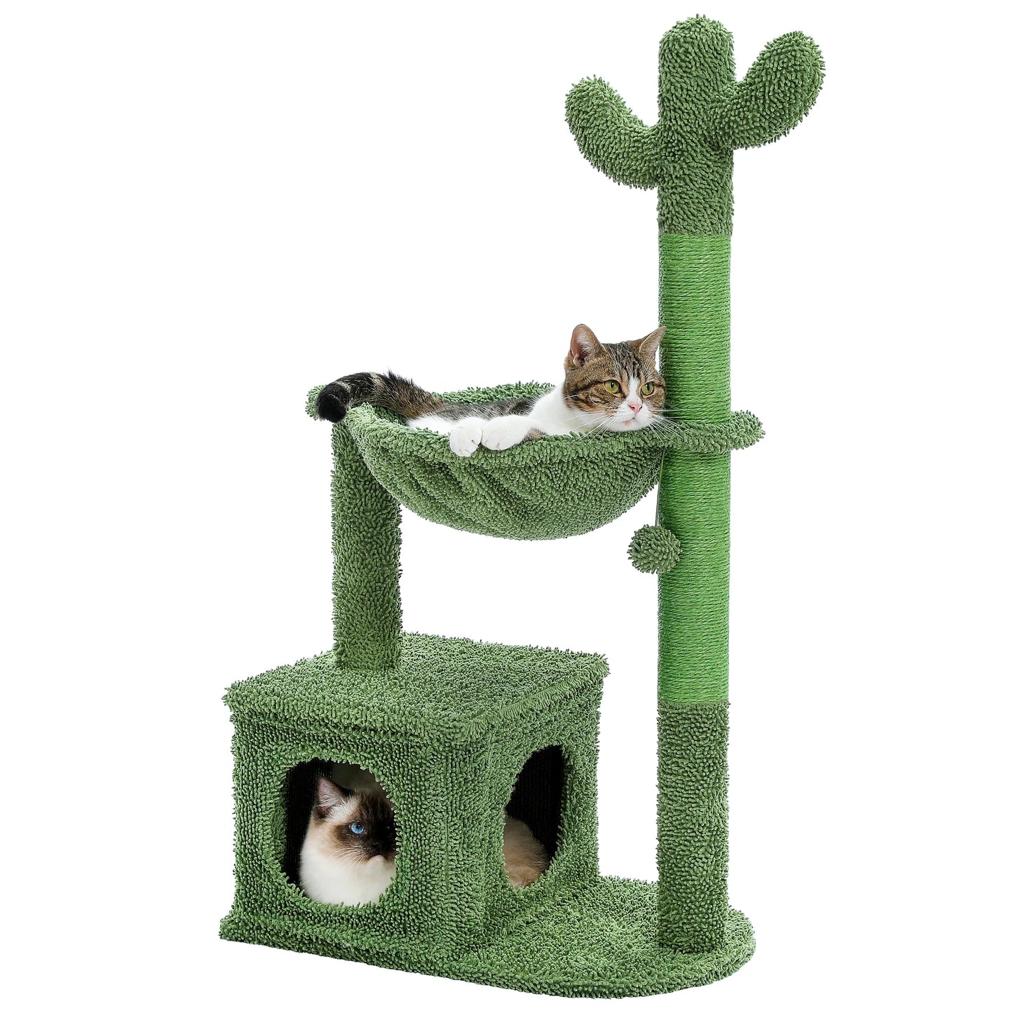 Cactus Cat Tree with Condo, Hammock and Toys - M / AMT0195GN