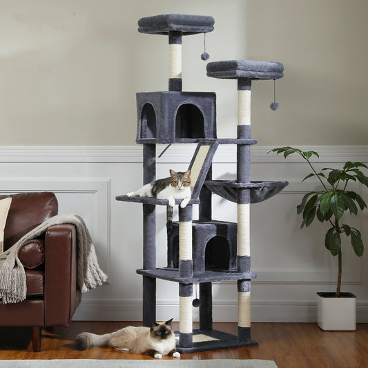 Large Multi-Level Plush Cat Tree with Condos - side view