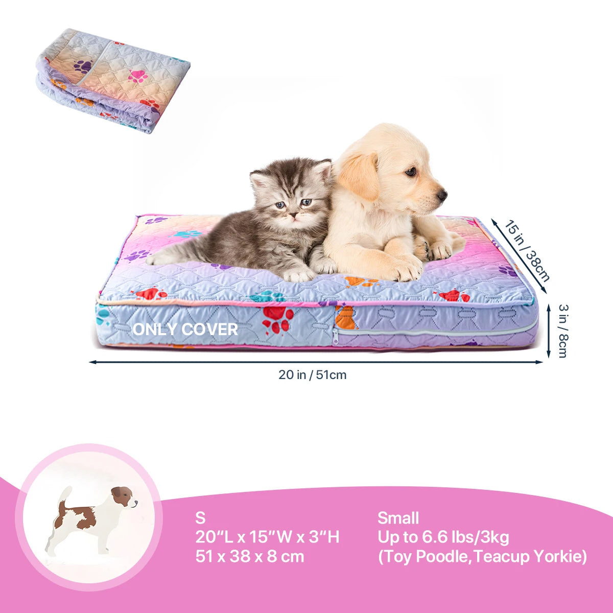 Orthopedic Dog Bed Cover for Large Dogs (Washable) - Rainbow Color S