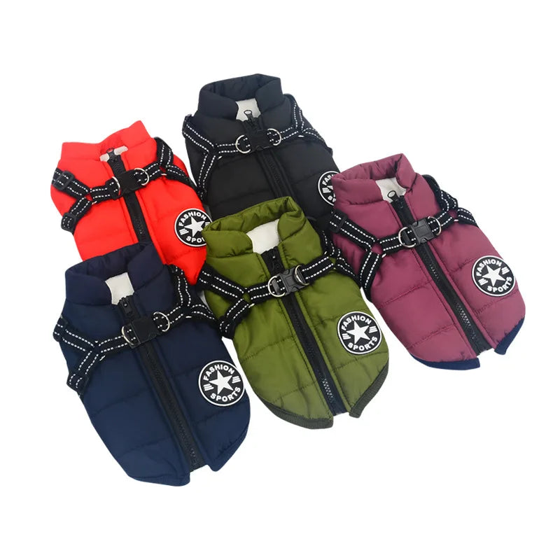Waterproof Winter Dog Jacket with Built-in Harness - size reference