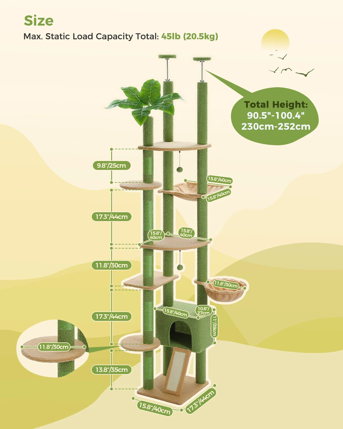 Adjustable Cactus Floor-to-Ceiling Cat Tree - from above