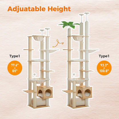 Height Adjustable Floor-to-Ceiling Cat Tree with Hammock - detail