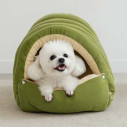 Warm Plush Winter Cat Cave Bed for Cozy Sleep - in use