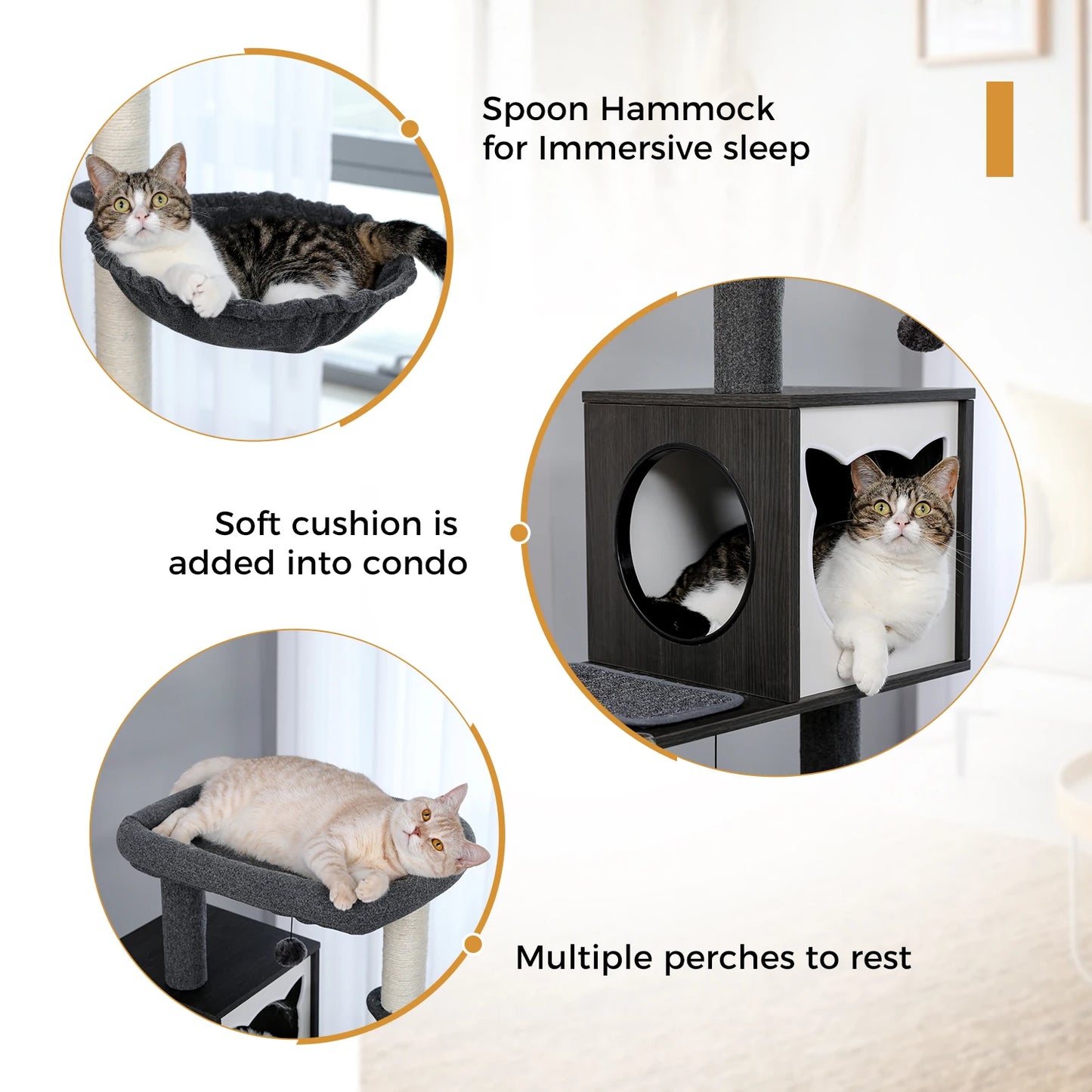 Multi-Level Wood Cat Tree with Hammock and Toys - view 24