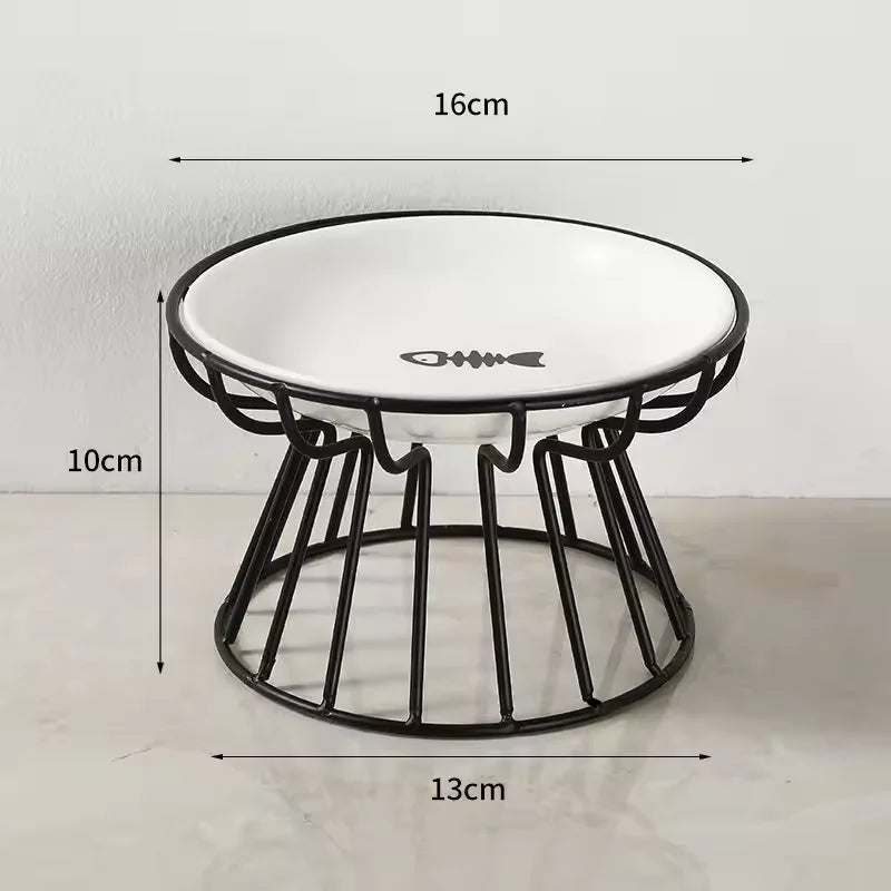 Ceramic Raised Pet Bowl with Stand - Black and Fish