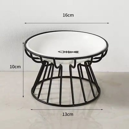 Ceramic Raised Pet Bowl with Stand - Black and Fish