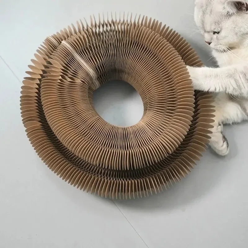 Durable Accordion Cat Scratching Board with Ball - side view
