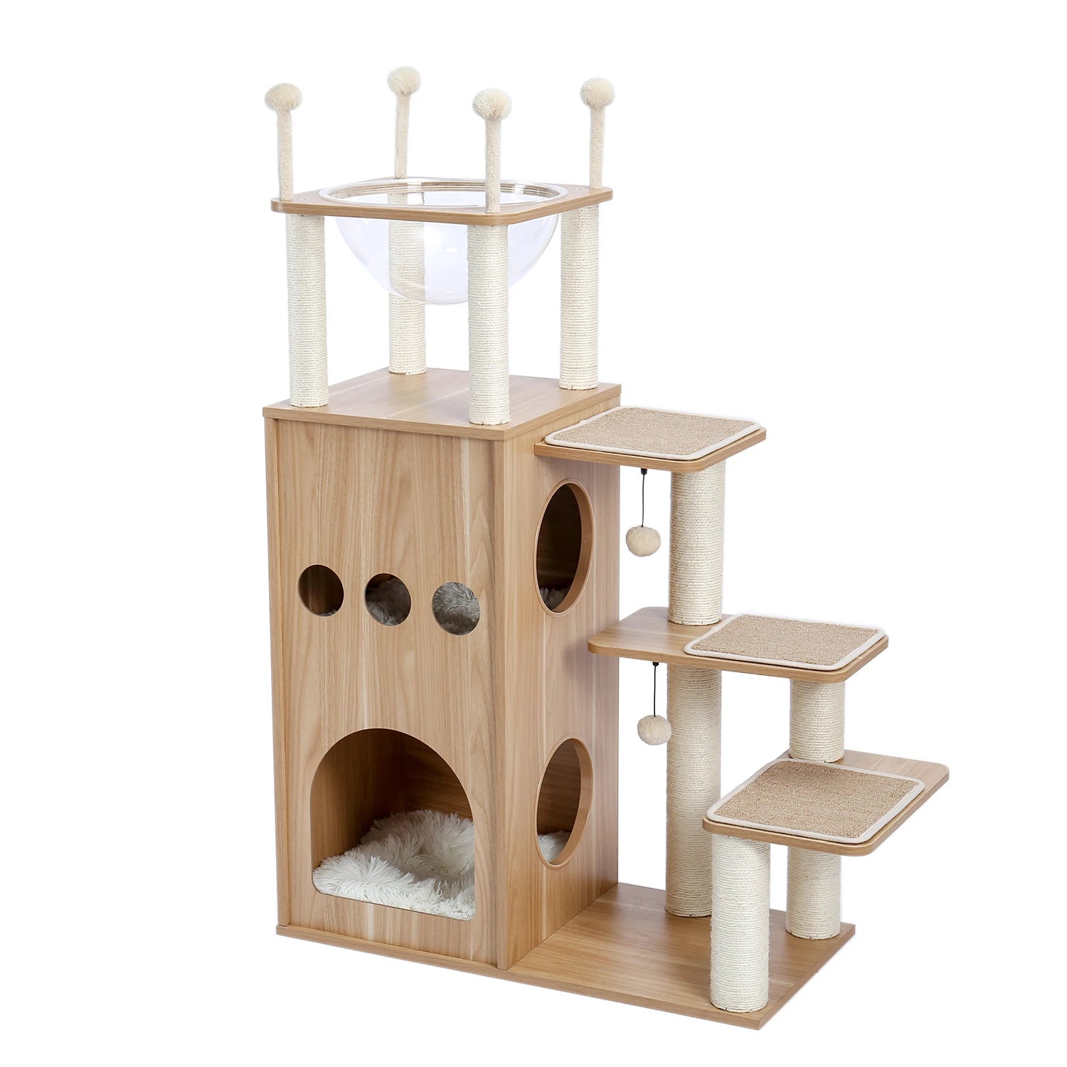 Multi-Level Wood Cat Tree with Hammock and Toys - view 41
