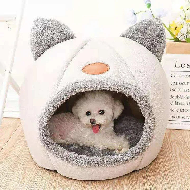 Cozy Winter Cat Cave Bed and Tent Nest - feature view