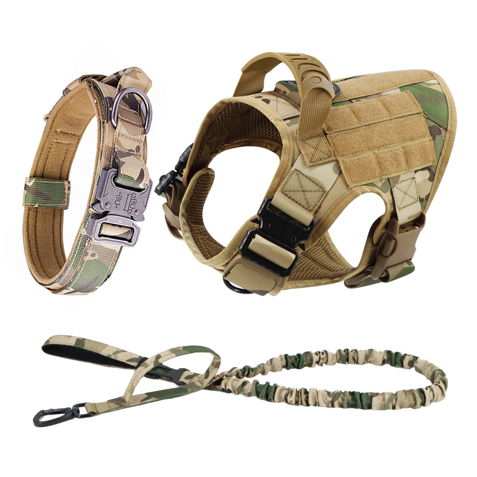 Large Dog Harness and Leash Set with Collar - M / Camouflage 3 Pieces
