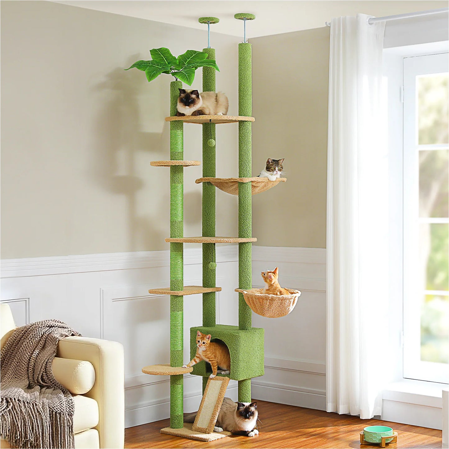 Height Adjustable Floor-to-Ceiling Cat Tree with Hammock - size reference
