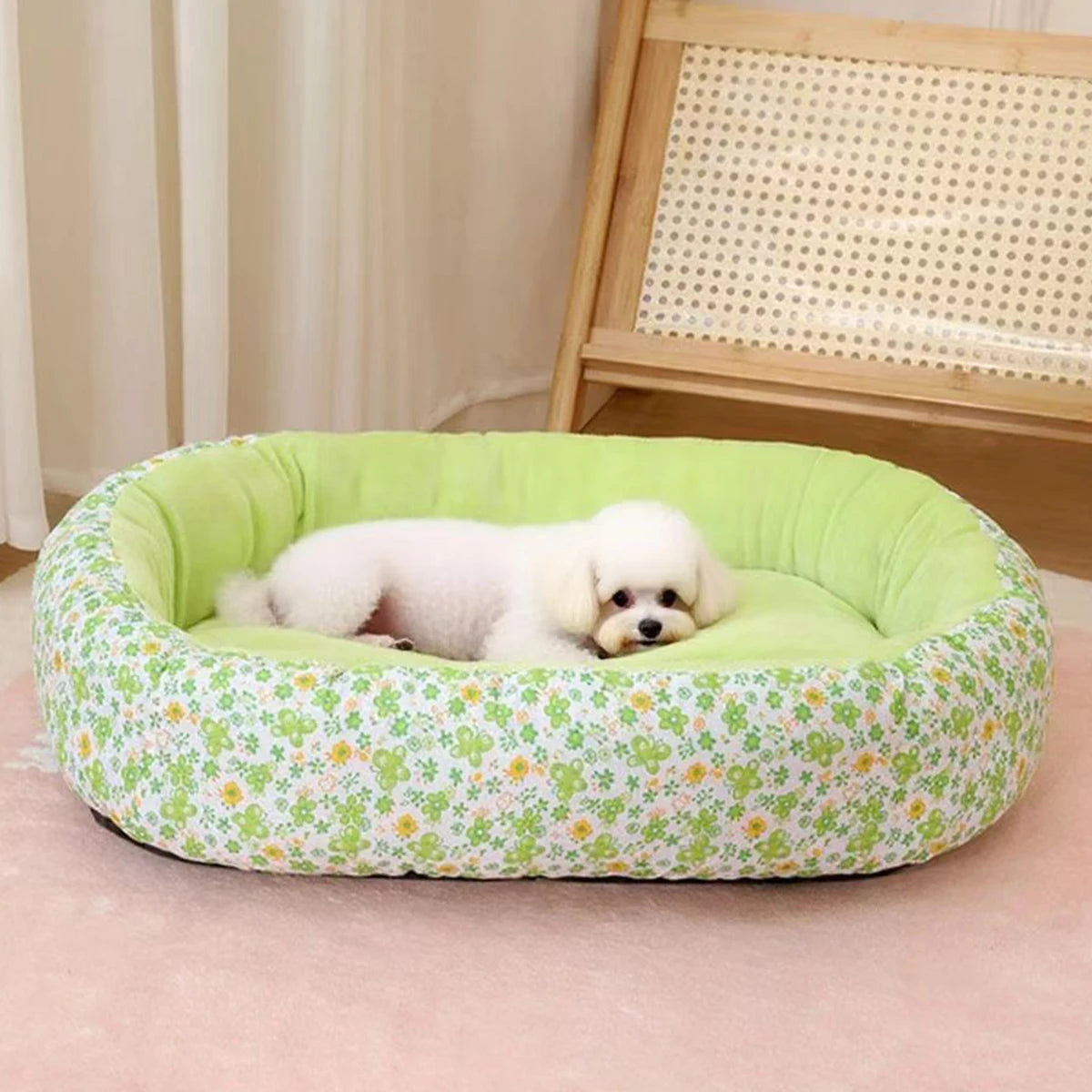 Floral All-Season Dog Bed for Small Breeds (4 Colors) - in use
