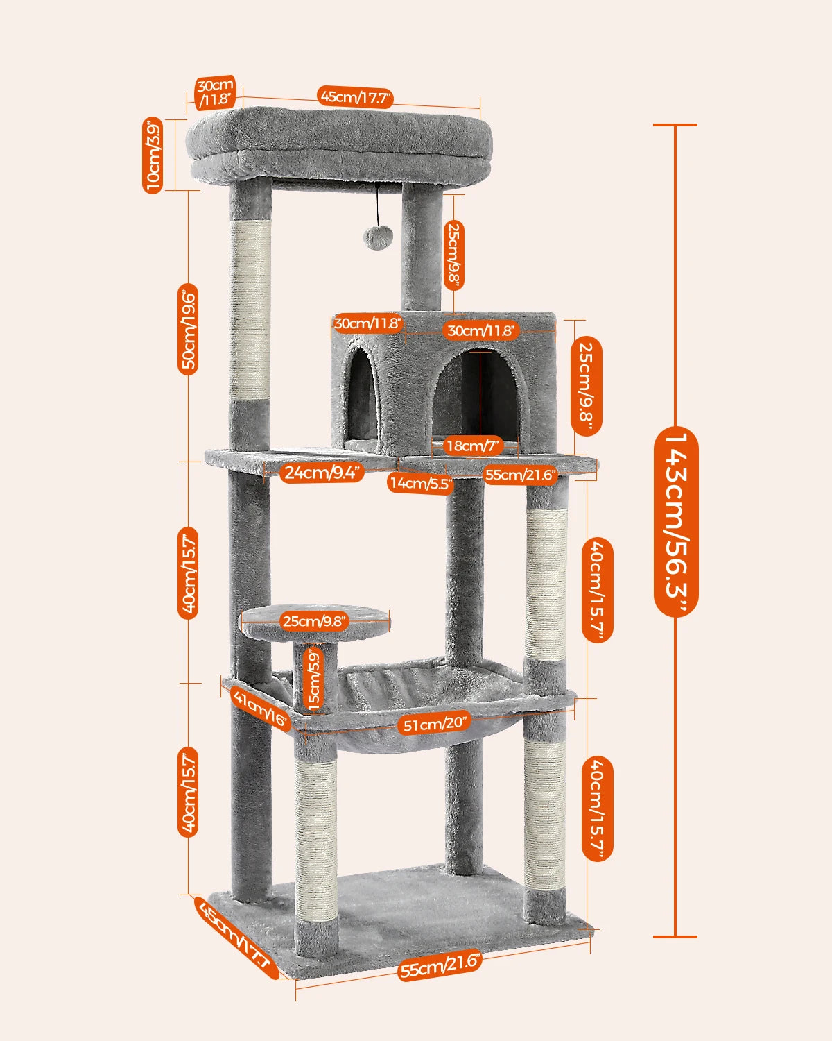 5-Level Cat Tree Tower for Large Cats with Hammock - from above