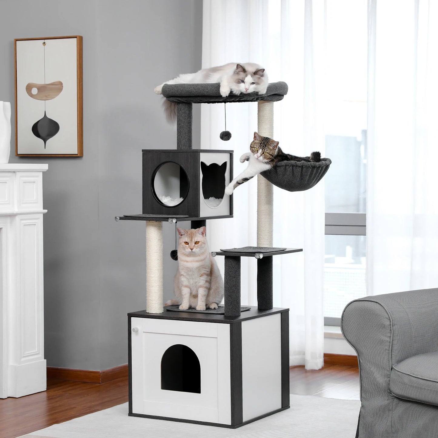 Multi-Level Wood Cat Tree with Hammock and Toys - view 22