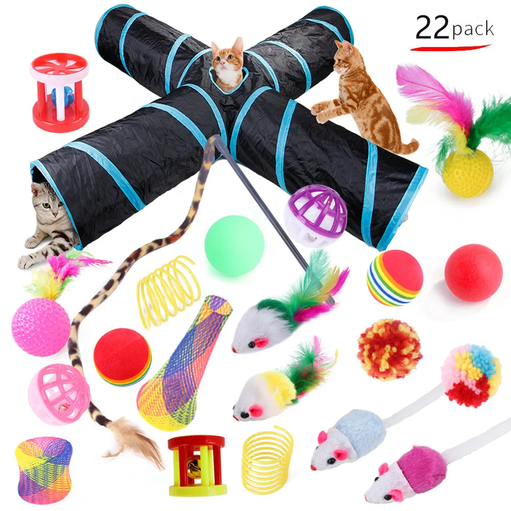 22 Piece Interactive Cat Toy Set with Tunnel and Wands - B99503
