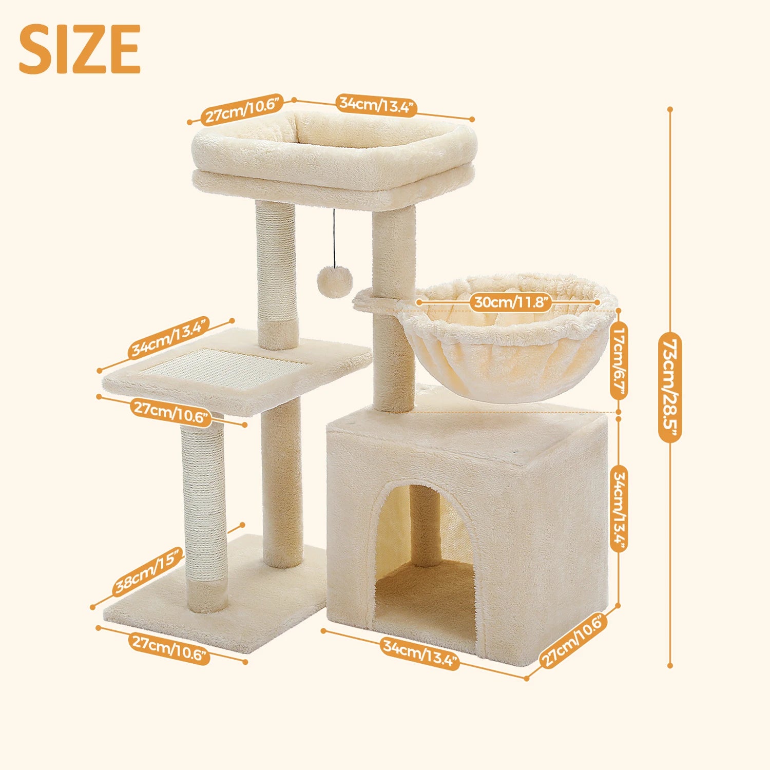 Cat Activity Tree with Hammock and Removable Perch - from above