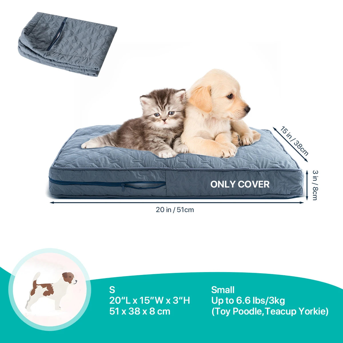 Orthopedic Dog Bed Cover for Large Dogs (Washable) - Slate Blue S