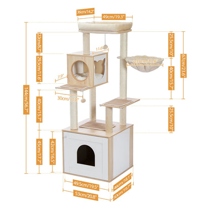Multi-Level Wood Cat Tree with Hammock and Toys - XL / AMT0201BG