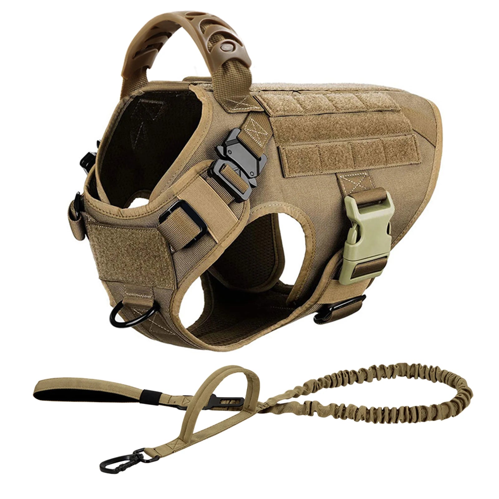 Large Dog Harness and Leash Set with Collar - M / Brown 2 Pieces