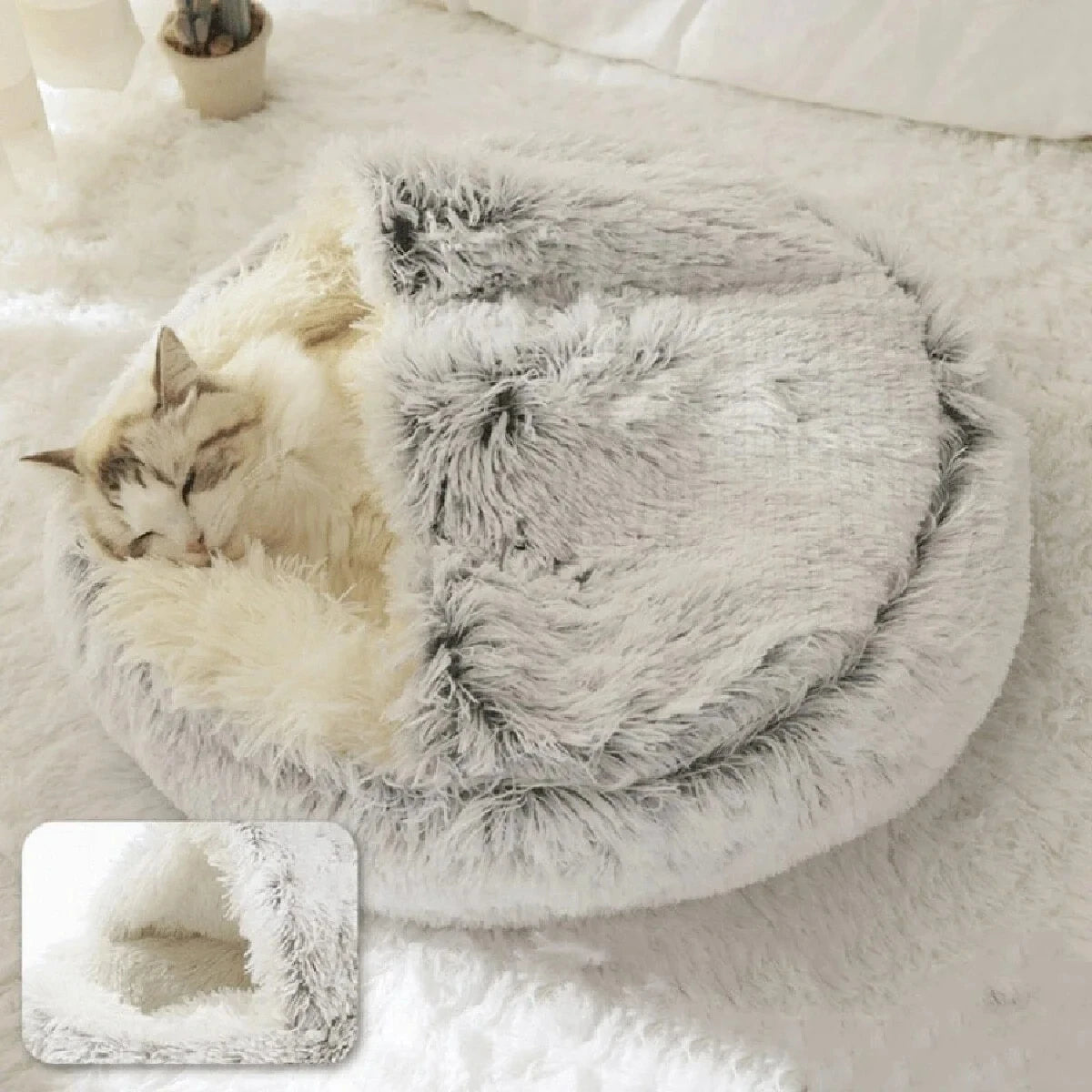 Soft Plush 2-in-1 Pet Cave Bed for Cats and Small Dogs - alternate angle