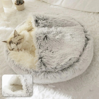Soft Plush 2-in-1 Pet Cave Bed for Cats and Small Dogs - alternate angle