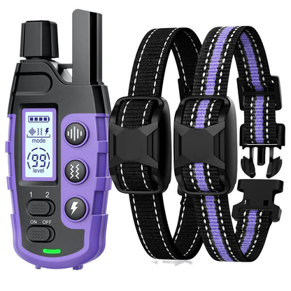 Waterproof Electric Dog Training Collar with Remote (3300ft Range) - For 2 Dogs (Purple)