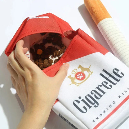 Cigarette Box Plush Squeaky Dog Toy (Funny Gift) - close-up