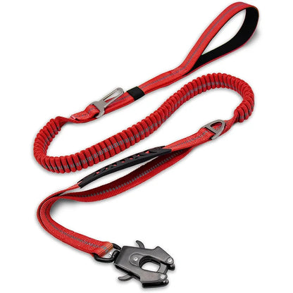 Shock-Absorbing Dog Leash with Car Seatbelt Attachment - Red