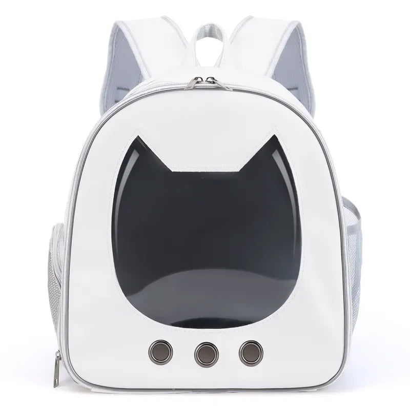 Foldable Transparent Pet Backpack for Cats and Small Dogs - White