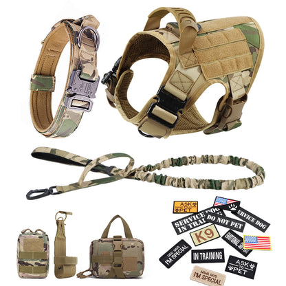Tactical Military Dog Harness Set with Patches - M / Camouflage 18 Pieces