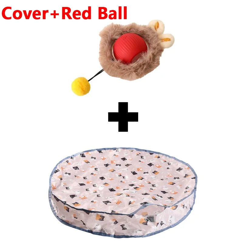 Interactive Motion Cat Toy Ball with Hide and Seek Pouch - Cover and Red Ball