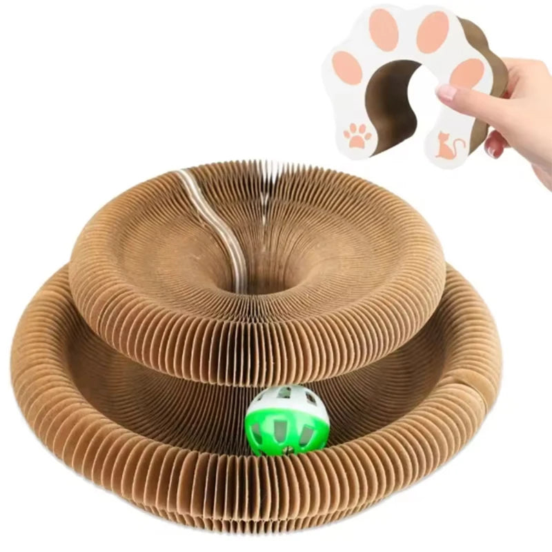 Durable Accordion Cat Scratching Board with Ball - brown