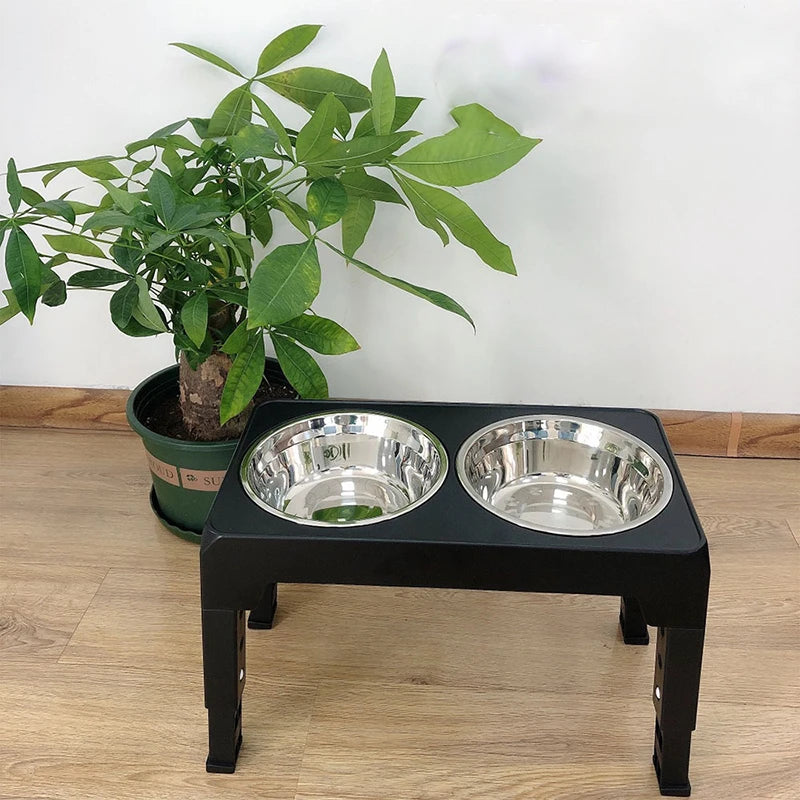 Adjustable Elevated Dog Feeder with Double Stainless Steel Bowls - in use