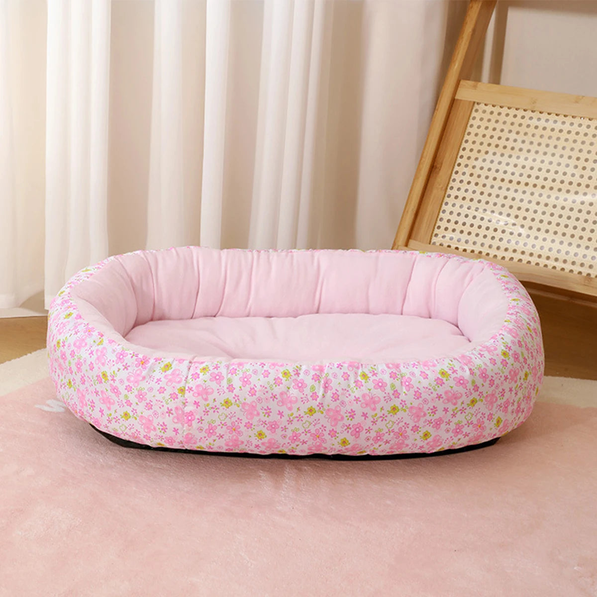 Floral All-Season Dog Bed for Small Breeds (4 Colors) - Pink / L