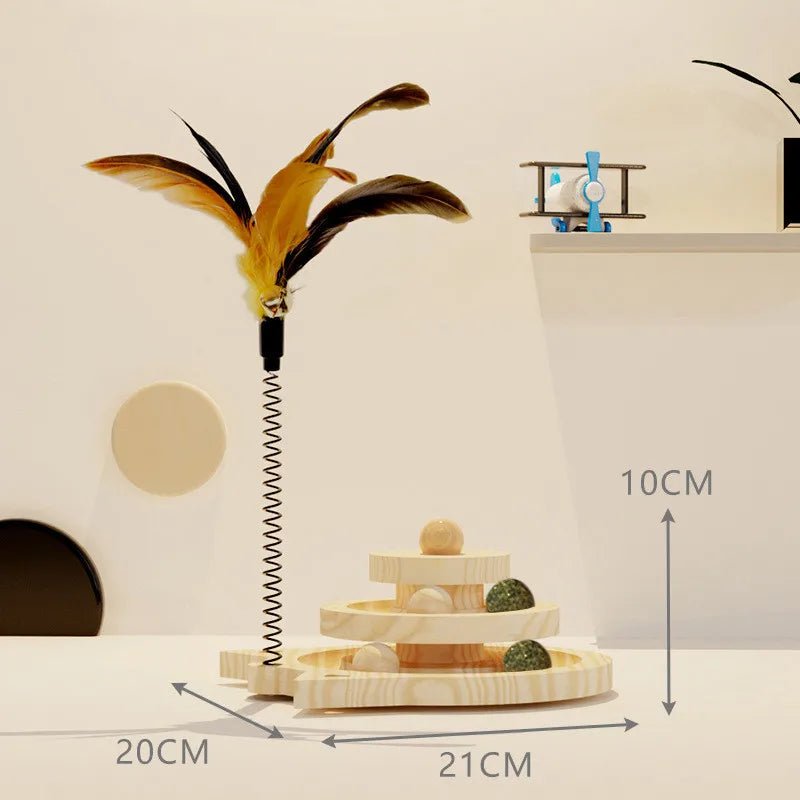 Wooden Cat Toy Tower with Ball Tracks (2 or 3 Levels) - Two level turntable