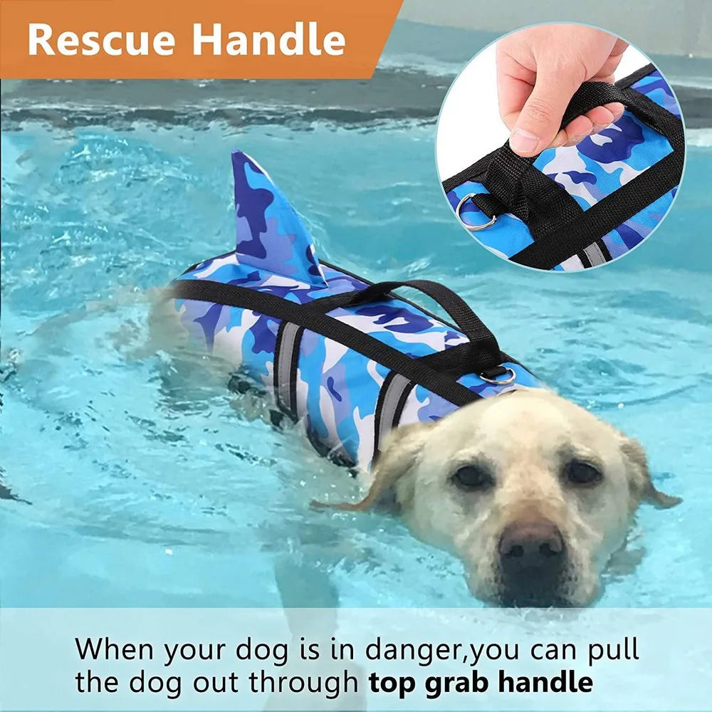 Dog Life Jacket with Harness for Swimming and Water Safety - in use