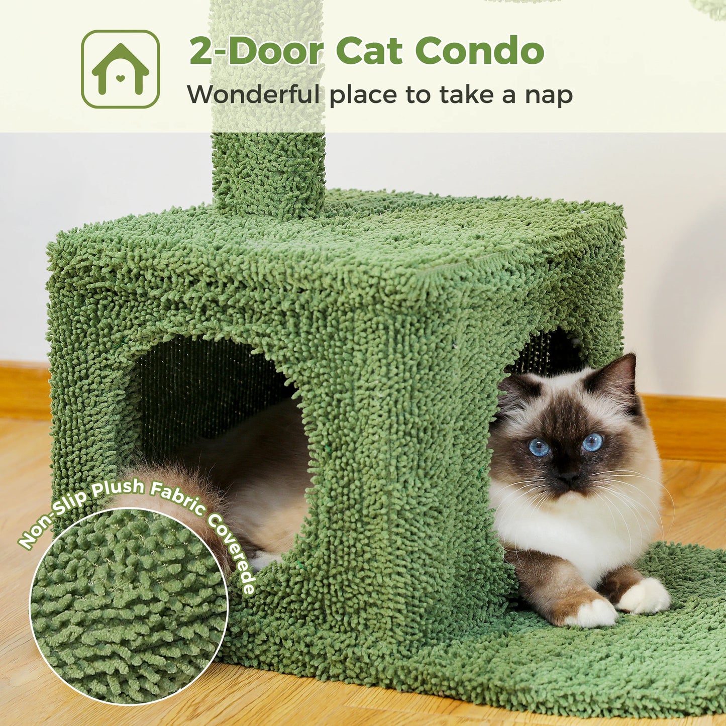 Cactus Cat Tree with Condo, Hammock and Toys - size reference