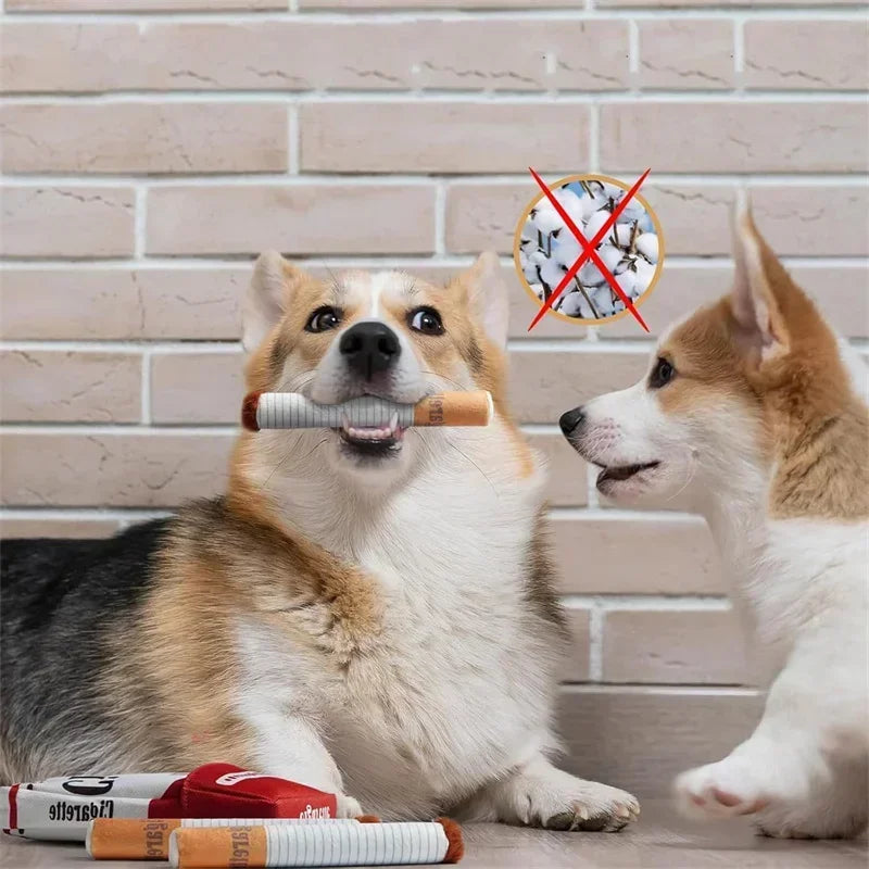 Cigarette Box Plush Squeaky Dog Toy (Funny Gift) - detail