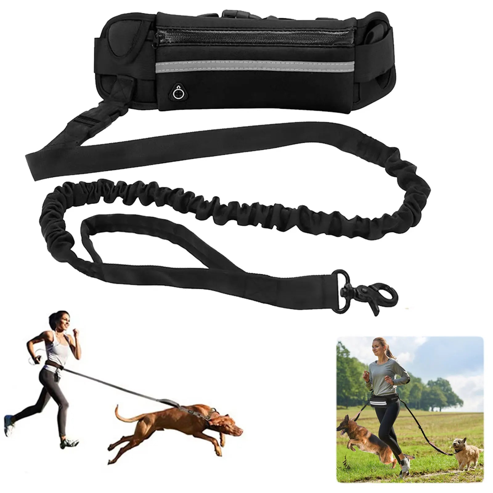 Hands Free Dog Leash with Waist Bag and Reflective Belt