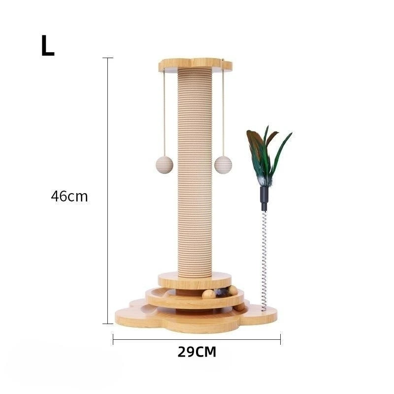 Wooden Cat Scratching Post with Turntable and Sisal Ball Toys - L