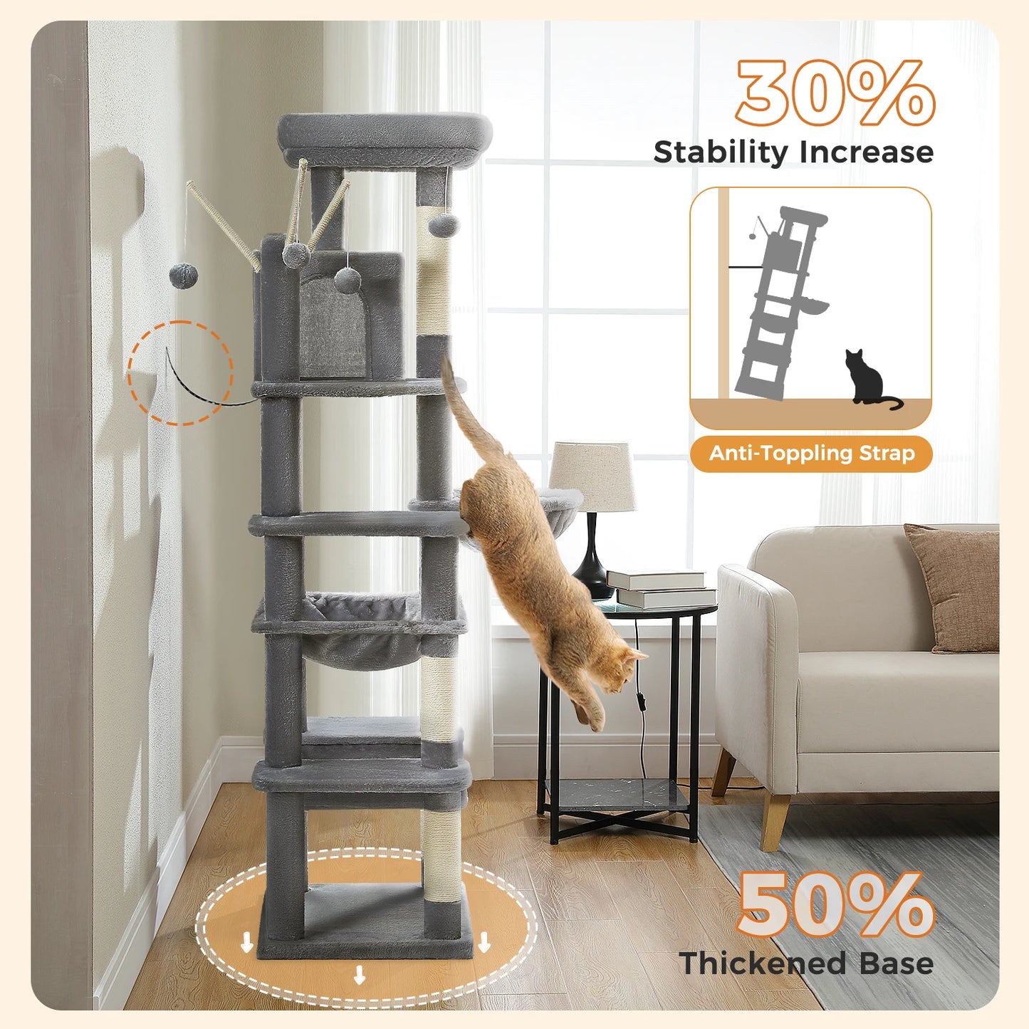 Large Multi-Level Plush Cat Tree with Condos - view 43