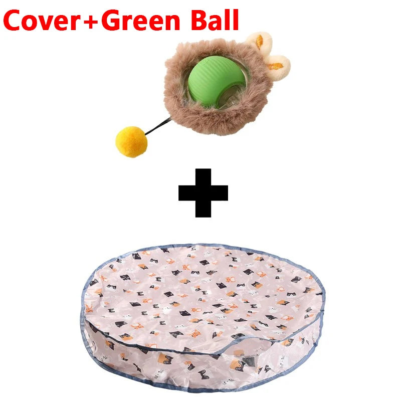 Interactive Motion Cat Toy Ball with Hide and Seek Pouch - Cover and Green Ball