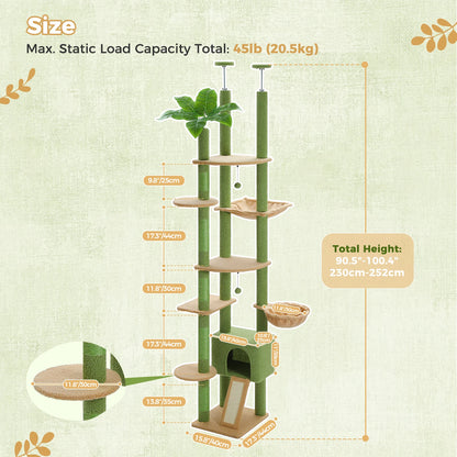 Height Adjustable Floor-to-Ceiling Cat Tree with Hammock - feature view