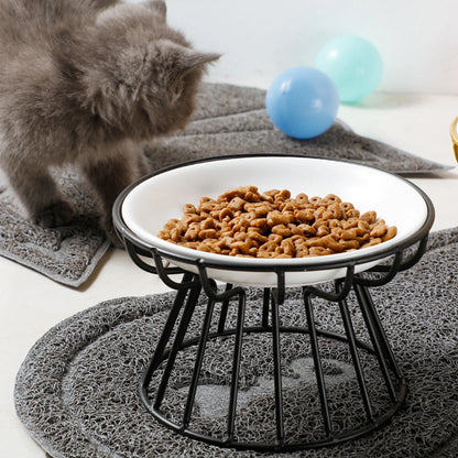 Ceramic Raised Pet Bowl with Stand - in use