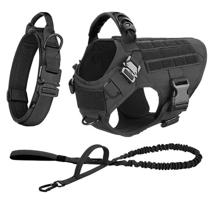 Large Dog Harness and Leash Set with Collar - M / Black 3 Pieces